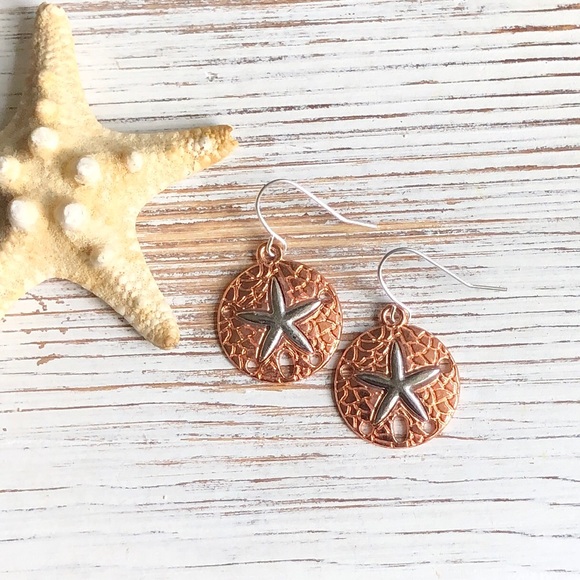 Silver and Copper Plated Sand Dollar Earrings - Picture 2 of 3